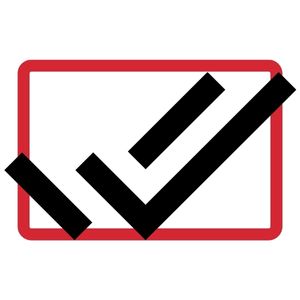 A bold graphic of a large checkmark overlapping two smaller checkmarks inside a red rectangular box, symbolizing a complete, all-in-one solution.