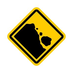 A standard yellow diamond-shaped warning sign with a black illustration of a cliff edge and falling rocks, symbolizing caution and risk prevention.